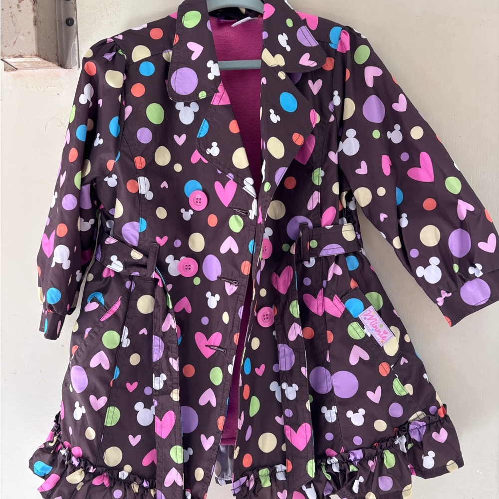 Disney Pink & Brown Polka Heart Coat with Fleece Lining